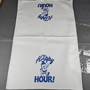 Happy Hour Retro Waffle Weave Kitchen Bar Hand Towel Blue White 16x24